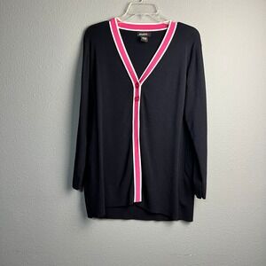 studio G Black Academia Cardigan Sweater‎ XL Pink Trim V-Neck Button Front L/SL